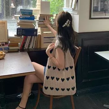 Knitted Bag Knitted Bag Love Women S Bag High-End Exquisite Wool Portable Shoulder Bag Shopping Bag хаки