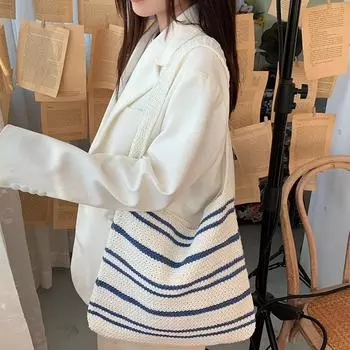 Вязаная сумка Полосатая плетеная сумка Женская пожилая сумка-трансформер Niche All-in-one через плечо абрикосовый