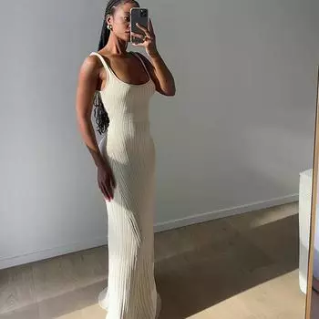 Трикотажное пляжное длинное платье с V-образным вырезом, женское, без рукавов, элегантное, весеннее, женское, с открытой спиной, сексуальное, модное, халат S