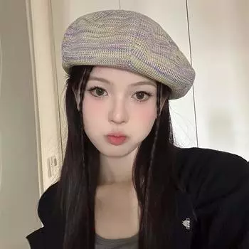 Knitted beret women s spring and autumn colorful versatile bud hat shows a small face 2024 new literary and artistic painter hat M56-58cm фиолетовый