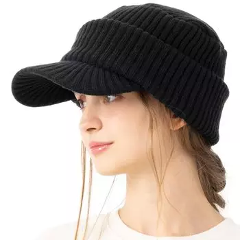 Knitted Cap with Charlie Knit Loose Small Knit Long Cold Earmuffs Size [Loo&c] Hat, Women s, Brim, Casquette, Size, Face, Cap, Brim, Autumn/Winter, чёрный