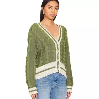 Knitted Cardigan Female Autumn and Winter V-neck Color Blocking Twist Loose Knitted Sweater Cardigan Female S серый