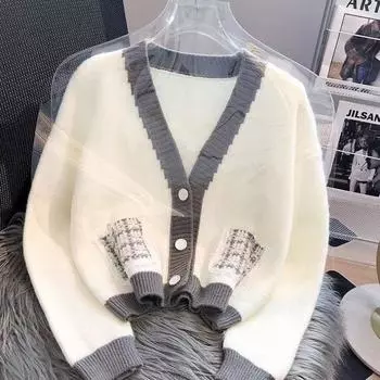 Knitted cardigan sweater jacket women s autumn and winter thick new top high-end feel good-looking S