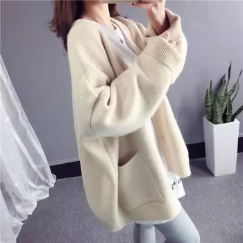 Knitted Cardigan Women s Fall and Winter Thickened Lazy Wind Loose Student Sweater Jacket Tide Comfortable Versatile and Fashionable One size красный