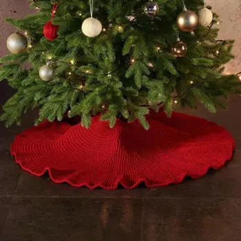 Knitted Christmas Skirt Base Cover 92cm Round Carpet Ornament for Bedroom Farmhouse Office Purplish Red