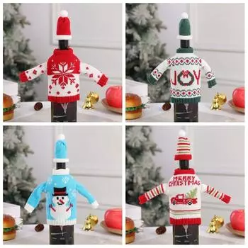 Knitted Clothes with Hats Christmas Wine Bottle Cover Portable Wine Pouch Gift Unisex StyleB