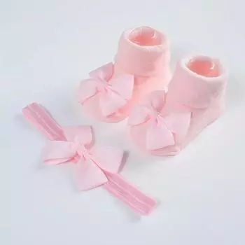 Knitted Cotton Baby Girl Socks with Headband Newborn Socks and Hairband Ribbon Bow Breathable Socks Babies Accessories 3-12M