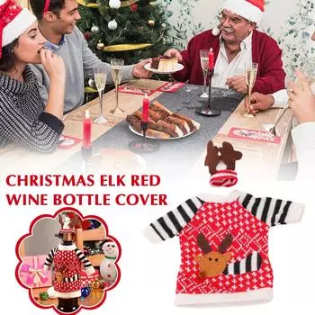 Knitted Deer Red Wine Bottle Set Christmas Elk Red Bottle Party Cover Christmas Wine Daily Supp I3W8 red-1pcs