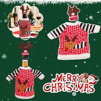 Knitted Deer Red Wine Bottle Set Christmas Elk Red Supplies Party Cover Necessities Wine Bottle P2M1 red-1pcs