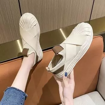 Knitted elastic thick-soled little white shoes women s simple student board shoes fashion one-pedal loafers casual sports shoes 35 чёрный