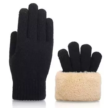 Knitted Gloves Men s Winter Double Layer Plus Velvet Thickened Arctic Velvet Cold Proof and Warm Wool Touch Screen Gloves average size