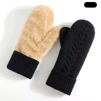 Knitted Gloves Winter Double-layer Velvet Thickened Warm Gloves Mitten One Size