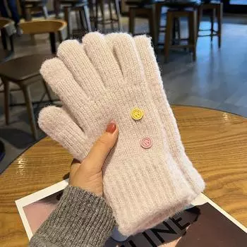 Knitted Gloves With Cute Bow Thickened And Fingerless Touch Screen розовый