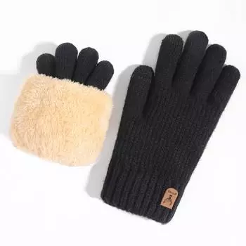 Knitted Gloves Women s Warm and Cold Proof Outdoor Cycling Double Layer Plus Velvet Thickened Touch Screen Winter Gloves