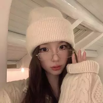 Knitted rabbit fur hat women s autumn and winter new simple casual wool hat plush thickened warm ear protector cold hat чёрный