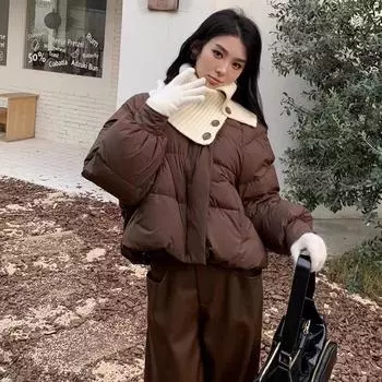 Knitted scarf collar short down jacket women s 2024 winter new fashionable sweet warm small coat tide S