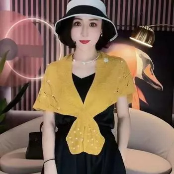 Knitted Shawl Neck Wrap Hollow Fake Collars Retro Women Knitted Scarf Travel чёрный