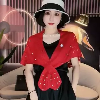 Knitted Shawl Women Knitted Scarf Hollow Wool Scarves Elegant Neck Wrap Outdoor чёрный