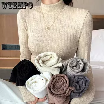 Knitted Sweater As Base Women s Autumn and Winter Outfit Half High Neck Sweater Slim Fit Long Sleeved Mid Neck Warm Top M чёрный