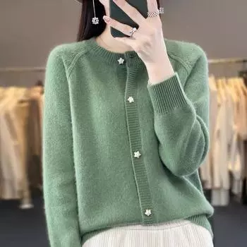 Knitted Sweater New Autumn Spring Cardigan Short Jacket Loose Top Women s Lazy Style Round Neck Star Button Knitted Sweater XXXL