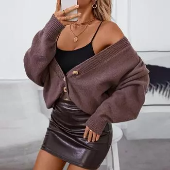 Knitted Sweaters Autumn and Winter Hot Sale Women s Solid Color Single Breasted Knitted Cardigan Sweater for Women S серый