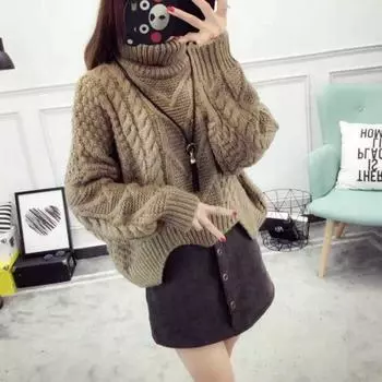 Вязаные свитера толстые теплые рождественские женские свитера теплые водолазки свитера Twist Pull джемперы осень one size чёрный