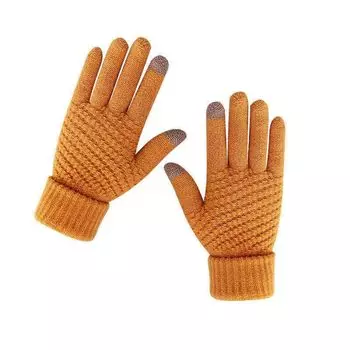 Knitted Touch-Screen Gloves Men and Women Autumn and Winter Fleece-lined Thickened Warm-Keeping and Cold-Proof Outdoor Cycling Wool Finger New Arrival Khaki thickened