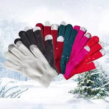 Вязаные Теплые Перчатки Зимние Мужские и Женские Бархатные Утепленные Шерстяные Нескользящие Перчатки с Сенсорным Экраном One size