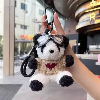 Knitted Whimsical Jinnew Sweater Pilot Panda Keychain In Soft Plush Material Heart Sweater