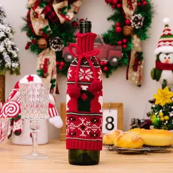 Knitted Wine Adorable Bottle Sweater With Elegant Bow And Fun Pom Poms Perfect For Christmas Red Knitted Bow