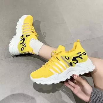 Knitted women s shoes lace-up 2025 spring and autumn fashion new flying woven breathable sports and leisure dad shoes women 36