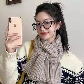 Knitted Wool Small Striped Scarf Women S Season Couple Atmosphere Sense Warm Neck розовый