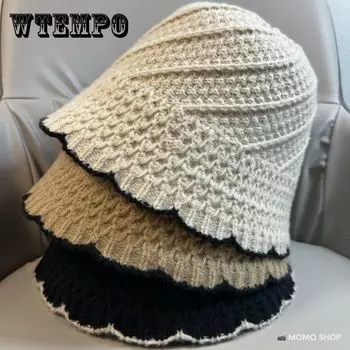 Knitted Woolen Hat for Women Autumn and Winter Woven Bucket Hat M56-58cm чёрный