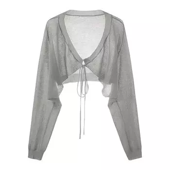 Knitting Cardigan Women s Summer Ice Silk Thin Suspender Skirt Outer Shawl Short Long Sleeves Shoelace Sun Protection Shirt Small Coat Gray M