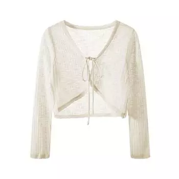 Knitting Cardigan Women s Summer Ice Silk Sun Protection Outer Matching Suspender Skirt Shawl Short Thin Shawl Air Conditioning Blouse Coat Apricot L