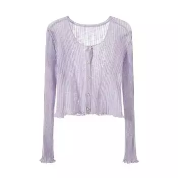 Knitting Cardigan Women s Thin Ice Silk Short Summer Suspender Skirt Outer Wear Sun Protection Shirt for Air Conditioned Rooms Shawl Blouse Coat Purple S