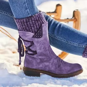 Knitting Retro Ankle Boots Botas De Mujer Women s Boots Winter Side Zipper Snow Boots Lace Up Women Shoes Size 43 35 хаки
