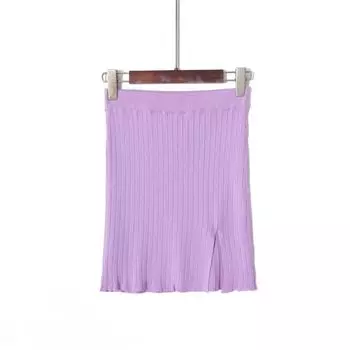 Knitting Skirt Women s Summer New Arrival K-style Split High Waist Slim Looking Easiest for Match Stretch Slim-Fit Sheath One-Step Short Skirt Purple S