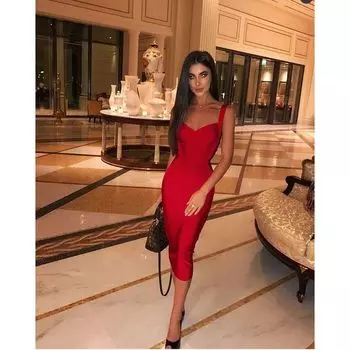 Knitting Slim Fit Inner Wear Bottoming Mid-Length Fashion Sling Red S
