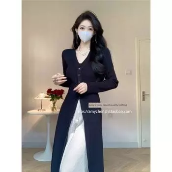 Knitting Sweater Outwear V Neck Long Sleeves Shawl Cardigan Black XS
