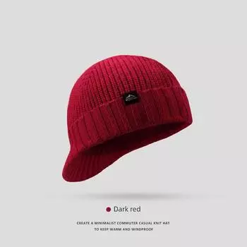 Knitting Wool Hat Men s Outdoor Sports Skiing Windproof Cycling Heattech Fall and Winter All-Matching Fashion Brand Duck Tongue DMZ94 dark red All yards