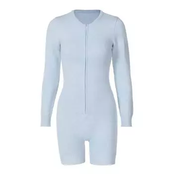 Knitting Zipper Half-Open Collar Elastic Slim Fit Slimming Shorts Blue L