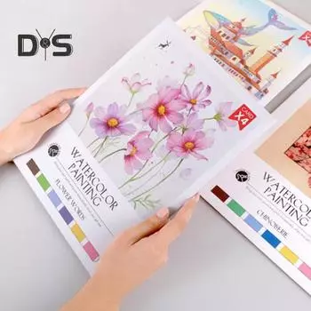 Книжка-раскраска для детей, акварельная бумага, карты для рисования, кисти, распознавание цвета, 4 темы, детский набор для акварельной живописи B