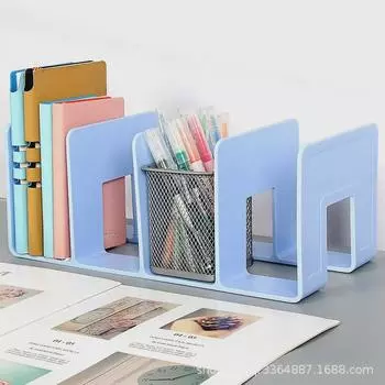 Книжная полка из разноцветного акрила с четырьмя колоннами: Прозрачная стойка для хранения офисных и студенческих настольных принадлежностей