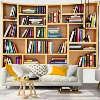 Книжная полка, книжный гобелен, настенное украшение для семьи, спальни, полиэстеровая ткань, богемное покрывало, художественная печать 95x70CM