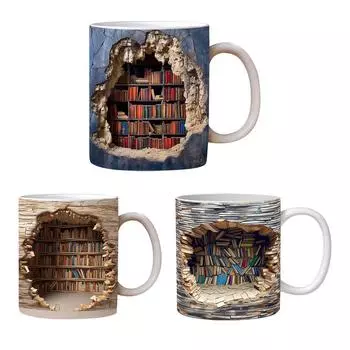 Книжная полка, кофейная кружка, креативный дизайн комнаты, керамическая чашка, подарки для любителей книг C