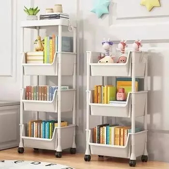 Книжная полка на тележке, портативная креативная кухонная полка для хранения, гостиная, передвижная витрина, угловой шкаф, передвижная книжная полка с колесиками