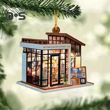 Книжная полка рождественские украшения 2D плоские акриловые книжный магазин украшение рождественская елка подвесное украшение для любителей книг подарки A