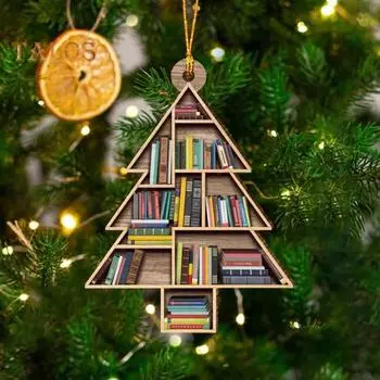 Книжная полка рождественские украшения 2D плоские акриловые книжный магазин украшение рождественская елка подвесное украшение для любителей книг подарки A