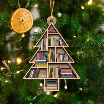 Книжная полка рождественские украшения 2D плоские акриловые книжный магазин украшение рождественская елка подвеска A